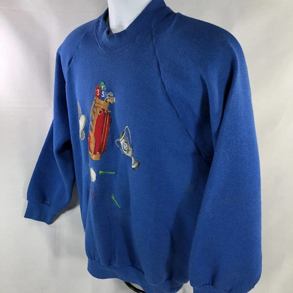 Vintage Golf Sweatshirt Blue USA Made Fruit Of The Loom Size Large 80s 90s Top - Picture 7 of 12
